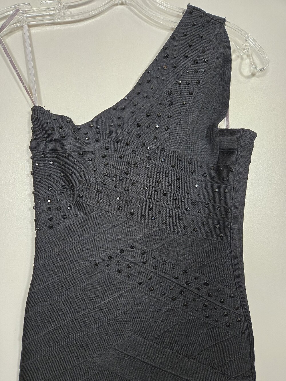 Stretta Black One-Shoulder Embellished Bodycon Dress, Size XS ~ NWT - Picture 3 of 13